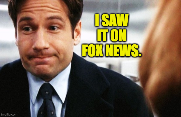 Fox Mulder | I SAW IT ON FOX NEWS. | image tagged in fox mulder | made w/ Imgflip meme maker