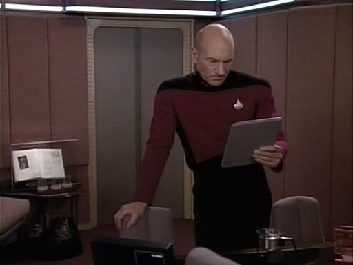 High Quality PICARD LOOKING AT A TABLET Blank Meme Template