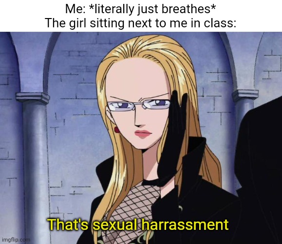 Just breathing near a female is sexual harrassment ig | Me: *literally just breathes*
The girl sitting next to me in class:; That's sexual harrassment | image tagged in pie charts | made w/ Imgflip meme maker