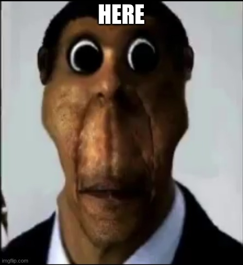 obunga | HERE | image tagged in obunga | made w/ Imgflip meme maker