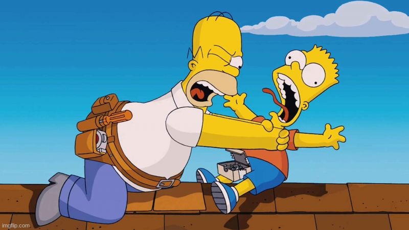 Homer choking Bart | image tagged in homer choking bart | made w/ Imgflip meme maker