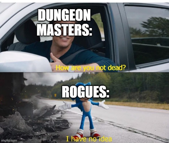 sonic how are you not dead | DUNGEON MASTERS:; ROGUES: | image tagged in sonic how are you not dead | made w/ Imgflip meme maker