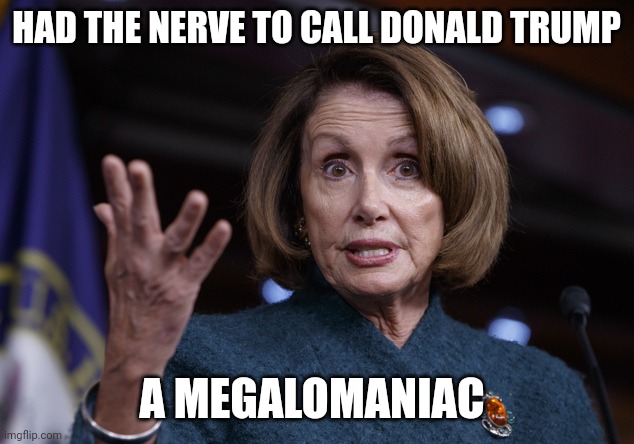 Good old Nancy Pelosi | HAD THE NERVE TO CALL DONALD TRUMP A MEGALOMANIAC | image tagged in good old nancy pelosi | made w/ Imgflip meme maker
