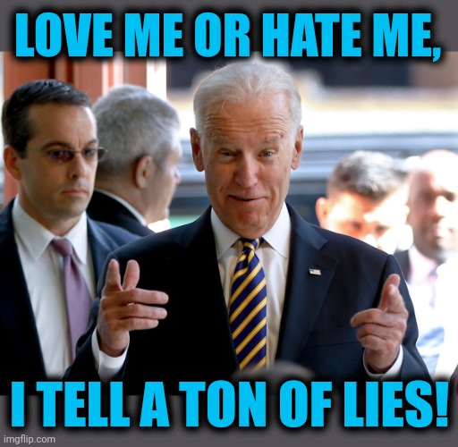 EVERYTHING from "Team Biden" is a lie! | LOVE ME OR HATE ME, I TELL A TON OF LIES! | image tagged in memes,joe biden,lies,democrats,love me or hate me | made w/ Imgflip meme maker