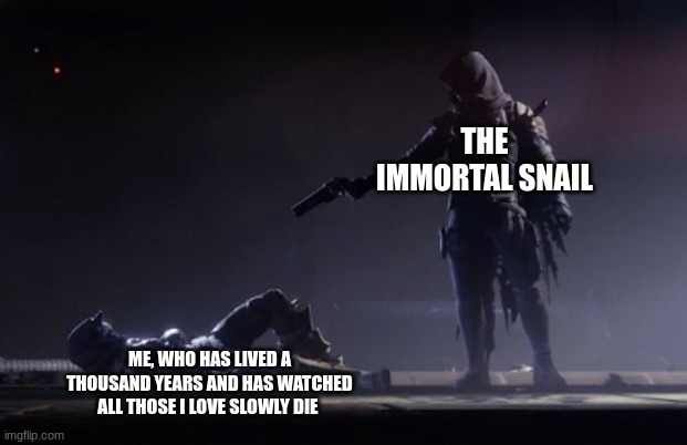 Death | THE IMMORTAL SNAIL; ME, WHO HAS LIVED A THOUSAND YEARS AND HAS WATCHED ALL THOSE I LOVE SLOWLY DIE | image tagged in death | made w/ Imgflip meme maker