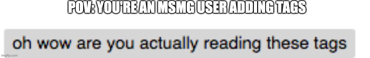 POV: YOU'RE AN MSMG USER ADDING TAGS | made w/ Imgflip meme maker