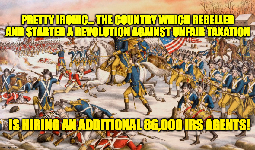ironic | PRETTY IRONIC... THE COUNTRY WHICH REBELLED AND STARTED A REVOLUTION AGAINST UNFAIR TAXATION; IS HIRING AN ADDITIONAL 86,000 IRS AGENTS! | image tagged in palpatine ironic | made w/ Imgflip meme maker