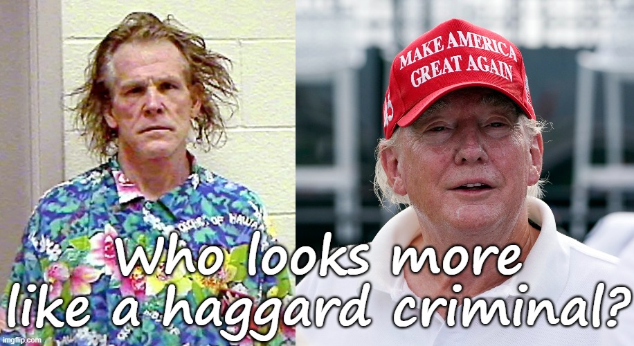 Trump Who looks more like a haggard criminal? | Who looks more like a haggard criminal? | image tagged in trump,treason,republican,criminal,russia,pedophile | made w/ Imgflip meme maker