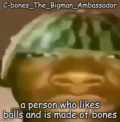 Crap Post 63: C-bones_The_Bigman_Ambassador | C-bones_The_Bigman_Ambassador; a person who likes balls and is made of bones | image tagged in shitpost | made w/ Imgflip meme maker