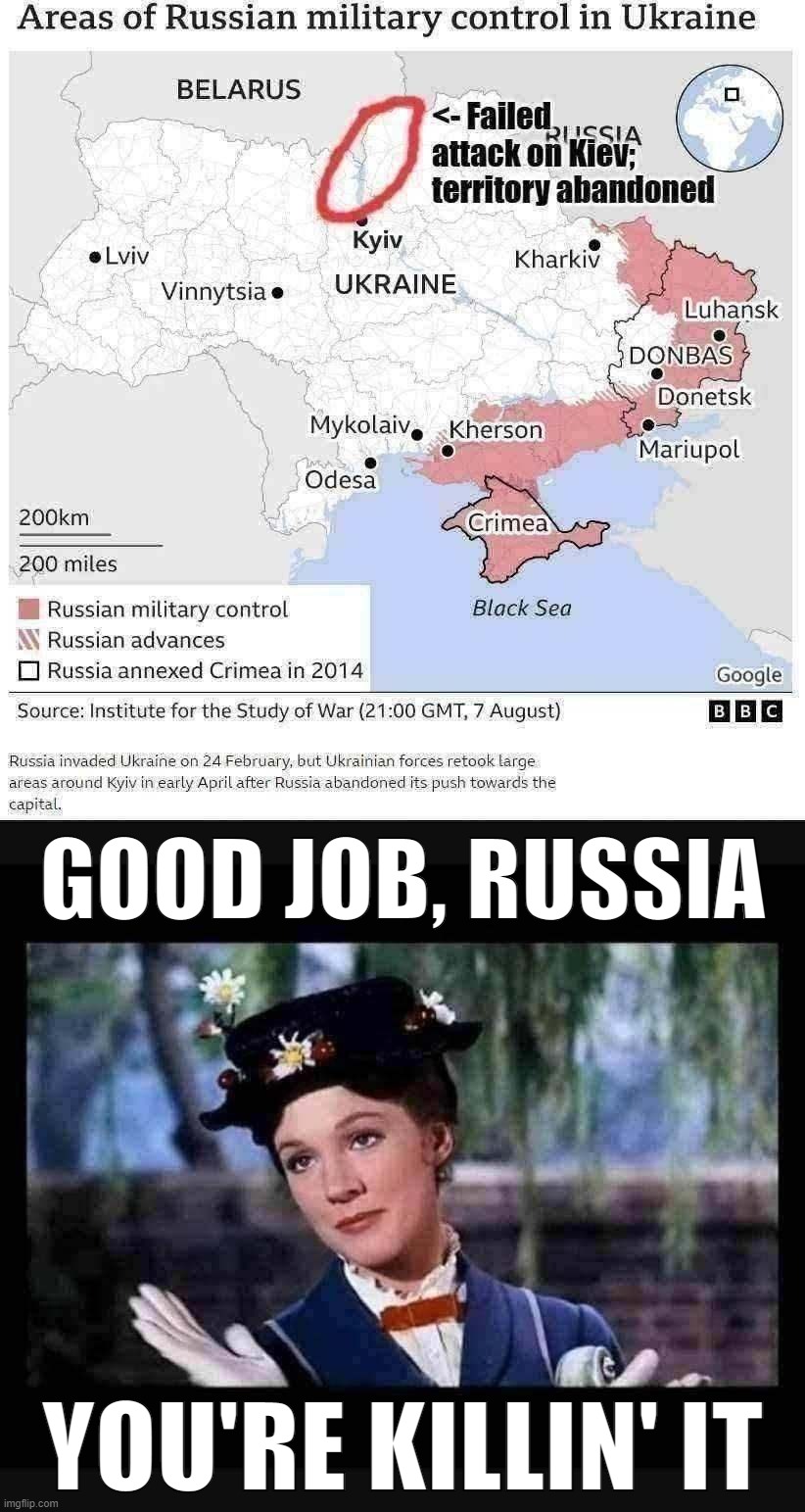 GOOD JOB, RUSSIA; YOU'RE KILLIN' IT | image tagged in slow clap for the invincible russian military,mary poppins slow clap | made w/ Imgflip meme maker