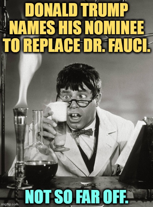 That's about right. | DONALD TRUMP NAMES HIS NOMINEE TO REPLACE DR. FAUCI. NOT SO FAR OFF. | image tagged in dr fauci,superman,trump,moron | made w/ Imgflip meme maker