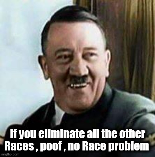 laughing hitler | If you eliminate all the other
Races , poof , no Race problem | image tagged in laughing hitler | made w/ Imgflip meme maker