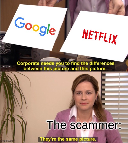 They're The Same Picture Meme | The scammer: | image tagged in memes,they're the same picture | made w/ Imgflip meme maker