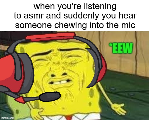 when you're listening to asmr and suddenly you hear someone chewing into the mic | image tagged in eew | made w/ Imgflip meme maker