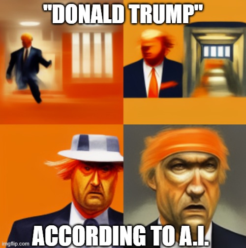 Asking AI to draw Donald Trump... | "DONALD TRUMP"; ACCORDING TO A.I. | image tagged in ai,donald,trump,robot art,bars | made w/ Imgflip meme maker