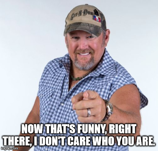 Larry the Cable Guy | NOW THAT'S FUNNY, RIGHT THERE, I DON'T CARE WHO YOU ARE. | image tagged in larry the cable guy | made w/ Imgflip meme maker