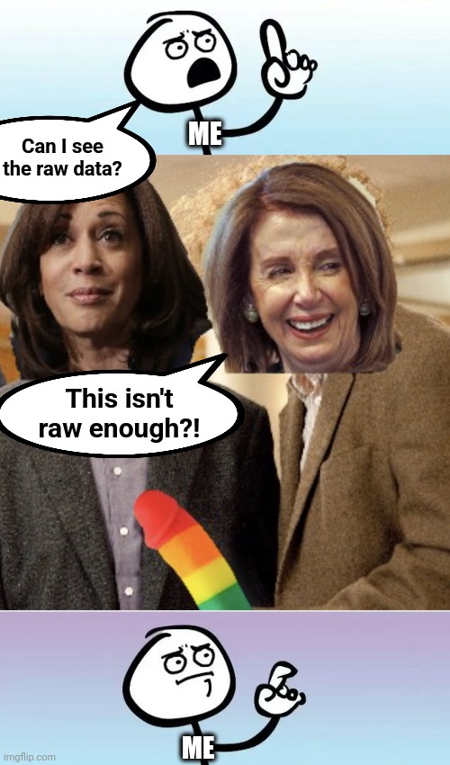 Can I see the raw data? This isn't raw enough?! ME ME | image tagged in speechless stickman | made w/ Imgflip meme maker