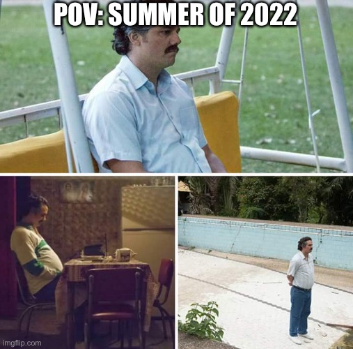 Sad Pablo Escobar | POV: SUMMER OF 2022 | image tagged in memes,sad pablo escobar | made w/ Imgflip meme maker