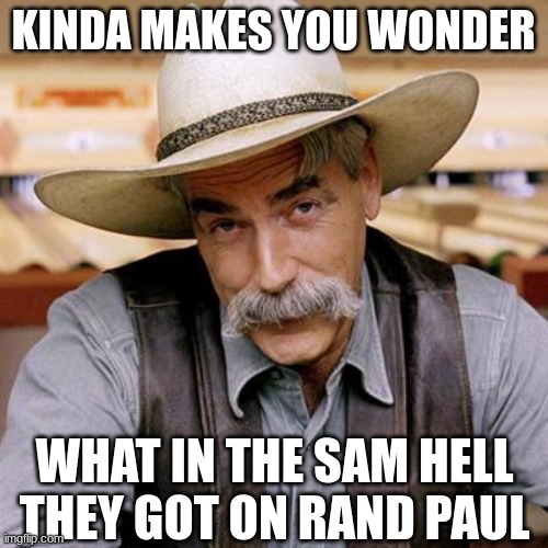 SARCASM COWBOY | KINDA MAKES YOU WONDER WHAT IN THE SAM HELL THEY GOT ON RAND PAUL | image tagged in sarcasm cowboy | made w/ Imgflip meme maker
