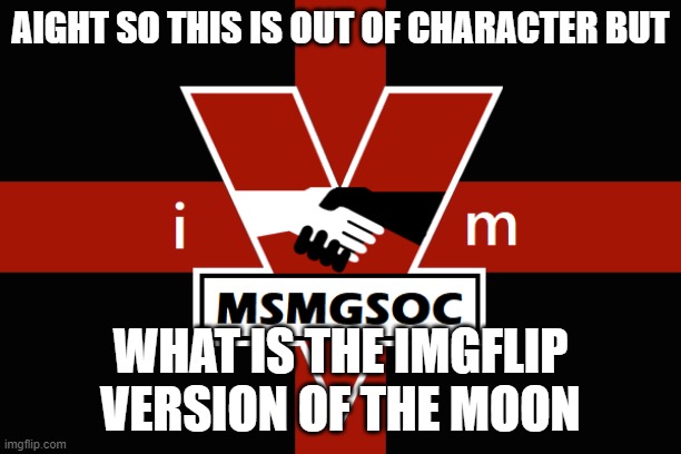 Is it Reddit or | AIGHT SO THIS IS OUT OF CHARACTER BUT; WHAT IS THE IMGFLIP VERSION OF THE MOON | image tagged in msmgsoc flag | made w/ Imgflip meme maker