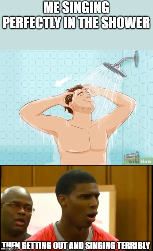 singing in the shower | ME SINGING PERFECTLY IN THE SHOWER; THEN GETTING OUT AND SINGING TERRIBLY | image tagged in memes,so true,singing | made w/ Imgflip meme maker