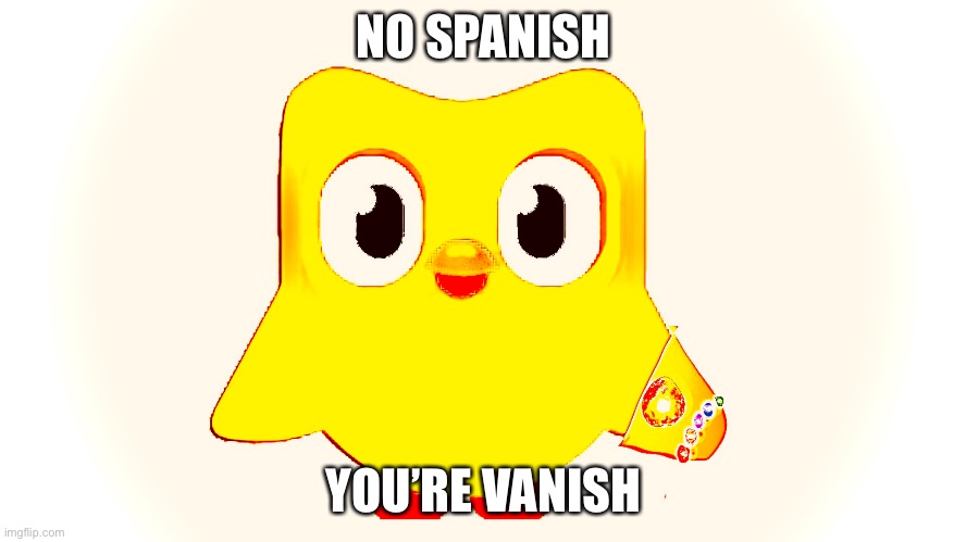 Someone airdropped Me this | NO SPANISH; YOU’RE VANISH | image tagged in spanish,duolingo bird | made w/ Imgflip meme maker