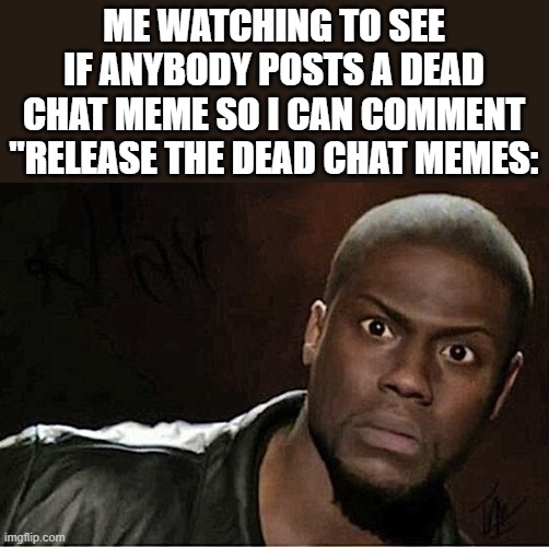Kevin Hart | ME WATCHING TO SEE IF ANYBODY POSTS A DEAD CHAT MEME SO I CAN COMMENT "RELEASE THE DEAD CHAT MEMES: | image tagged in memes,kevin hart | made w/ Imgflip meme maker