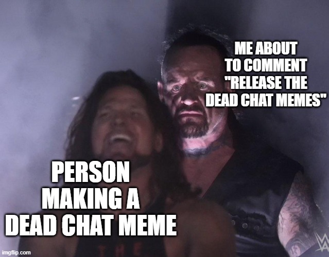 undertaker | ME ABOUT TO COMMENT "RELEASE THE DEAD CHAT MEMES"; PERSON MAKING A DEAD CHAT MEME | image tagged in undertaker | made w/ Imgflip meme maker