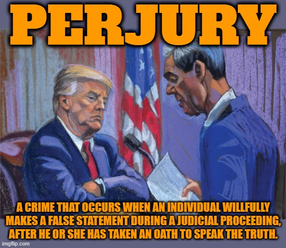 PERJURY | PERJURY; A CRIME THAT OCCURS WHEN AN INDIVIDUAL WILLFULLY MAKES A FALSE STATEMENT DURING A JUDICIAL PROCEEDING, AFTER HE OR SHE HAS TAKEN AN OATH TO SPEAK THE TRUTH. | image tagged in perjury,crime,false statement,lie,under oath,court | made w/ Imgflip meme maker