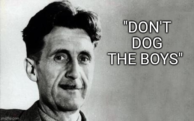 George Orwell | "DON'T DOG THE BOYS" | image tagged in george orwell | made w/ Imgflip meme maker