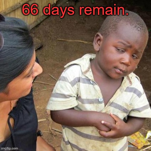 66 days remain. | 66 days remain. | image tagged in 66 days remain | made w/ Imgflip meme maker