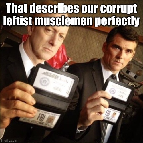 FBI | That describes our corrupt leftist musclemen perfectly | image tagged in fbi | made w/ Imgflip meme maker