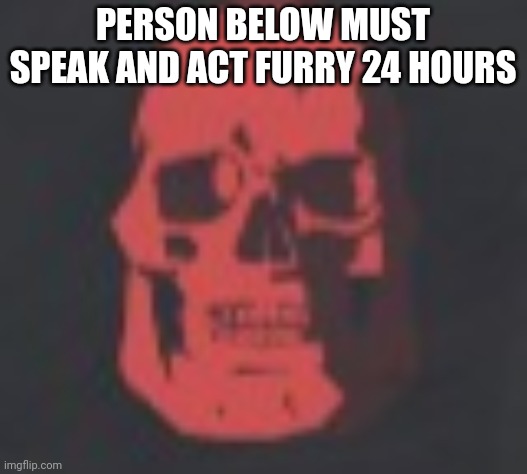 Tf2 skull emoji | PERSON BELOW MUST SPEAK AND ACT FURRY 24 HOURS | image tagged in tf2 skull emoji | made w/ Imgflip meme maker