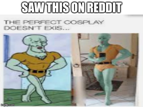 handsome squiddy | SAW THIS ON REDDIT | image tagged in handsome squidward,cosplay,memes,reddit | made w/ Imgflip meme maker