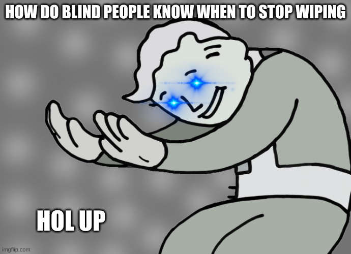 hol up | HOW DO BLIND PEOPLE KNOW WHEN TO STOP WIPING; HOL UP | image tagged in hol up,goofy | made w/ Imgflip meme maker