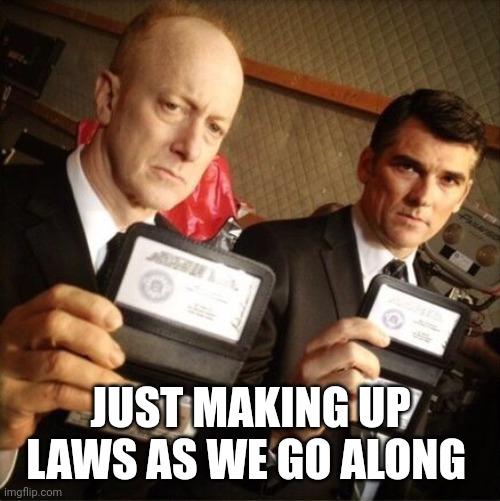 FBI | JUST MAKING UP LAWS AS WE GO ALONG | image tagged in fbi | made w/ Imgflip meme maker