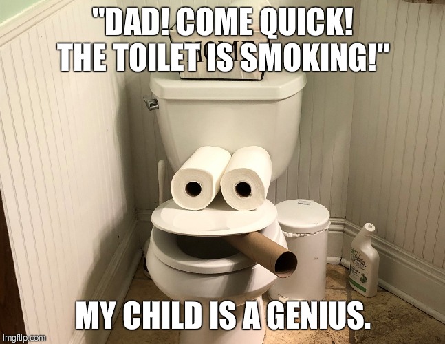 THE TOILET IS SMOKING! |  "DAD! COME QUICK! THE TOILET IS SMOKING!"; MY CHILD IS A GENIUS. | image tagged in smoking toilet,memes,dad joke,funny,genius | made w/ Imgflip meme maker