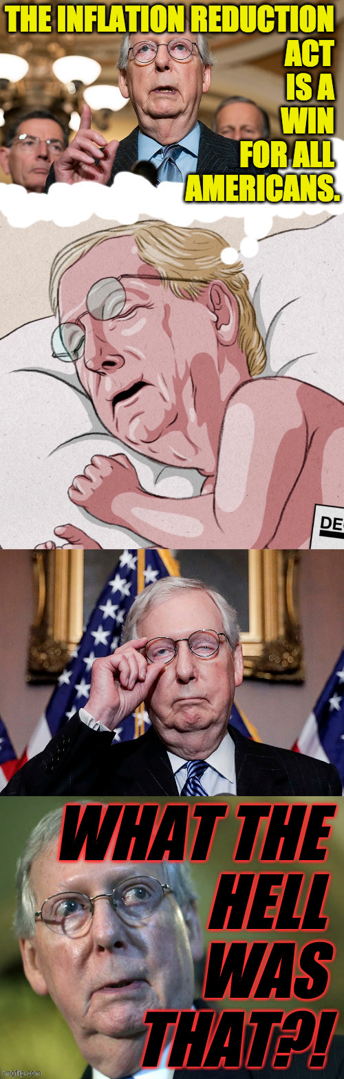 GOP nightmares. | THE INFLATION REDUCTION 
ACT 
IS A 
WIN 
FOR ALL 
AMERICANS. WHAT THE
HELL
WAS
THAT?! | image tagged in memes,republicans | made w/ Imgflip meme maker