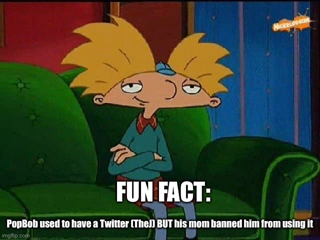 Confirmed by PopBob in the comments! | FUN FACT:; PopBob used to have a Twitter (TheJ) BUT his mom banned him from using it | image tagged in blue s template | made w/ Imgflip meme maker