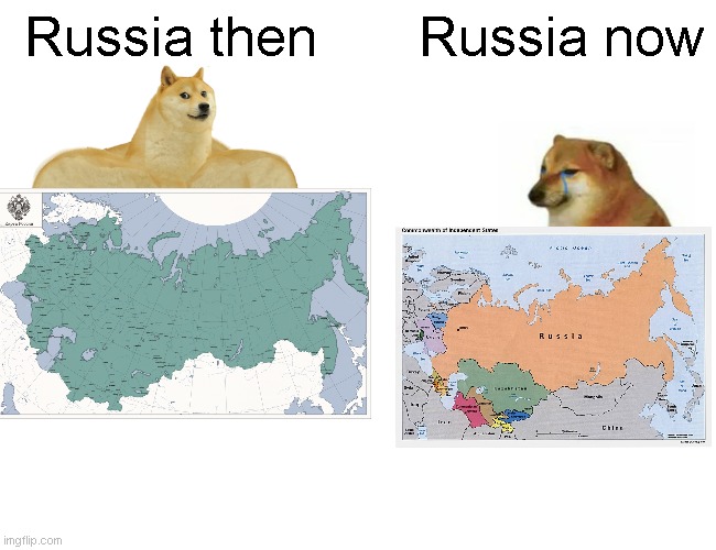 Russia's gone soft, pathetic. I give Russia no respect until they regain their former strength. | Russia then; Russia now | image tagged in memes,buff doge vs cheems,russophobia,russophilia | made w/ Imgflip meme maker
