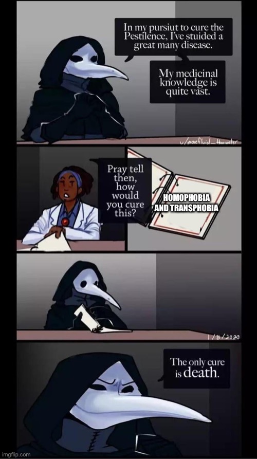 SCP-049 The only cure is death | HOMOPHOBIA AND TRANSPHOBIA | image tagged in scp-049 the only cure is death | made w/ Imgflip meme maker