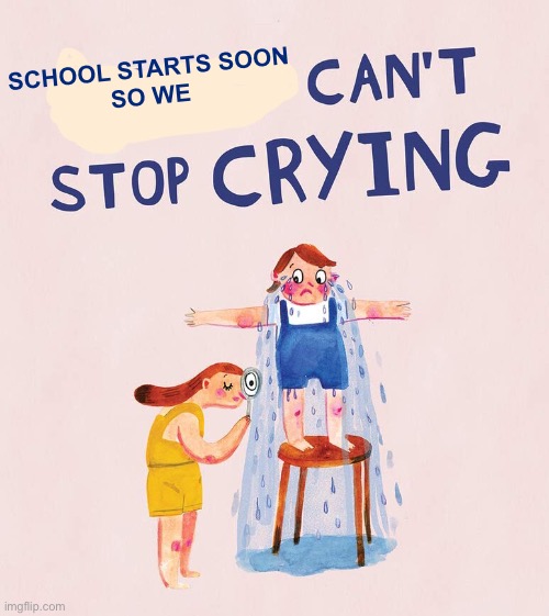 Ok. | SCHOOL STARTS SOON
 SO WE | image tagged in riley can t stop crying | made w/ Imgflip meme maker