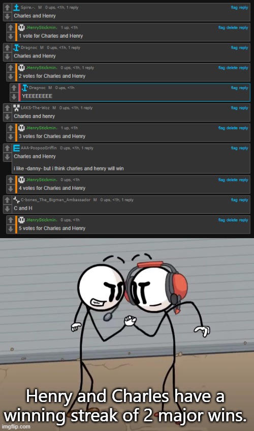 Henry and Charles have a winning streak of 2 major wins. | made w/ Imgflip meme maker