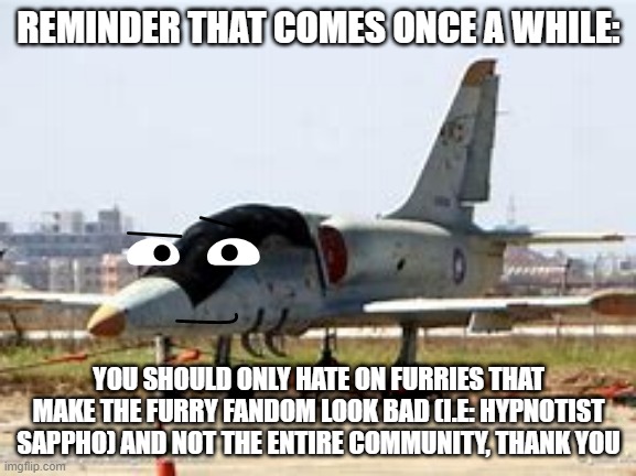 from one crusader to another | REMINDER THAT COMES ONCE A WHILE:; YOU SHOULD ONLY HATE ON FURRIES THAT MAKE THE FURRY FANDOM LOOK BAD (I.E: HYPNOTIST SAPPHO) AND NOT THE ENTIRE COMMUNITY, THANK YOU | image tagged in furry,jet,oh wow are you actually reading these tags | made w/ Imgflip meme maker