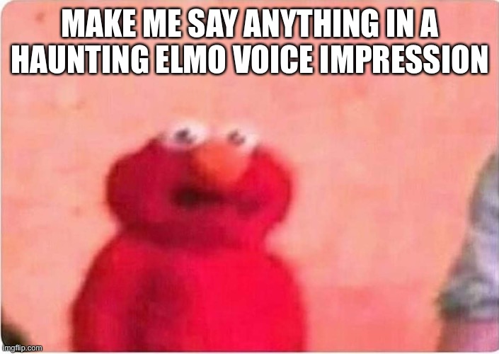 I will probably sound like Elmo | MAKE ME SAY ANYTHING IN A HAUNTING ELMO VOICE IMPRESSION | image tagged in sickened elmo | made w/ Imgflip meme maker