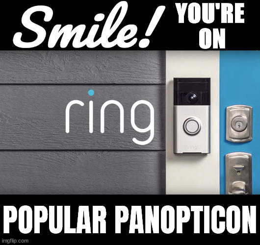 The name "Big Brother" was already taken | YOU'RE 
ON; Smile! POPULAR PANOPTICON | image tagged in amazon ring | made w/ Imgflip meme maker
