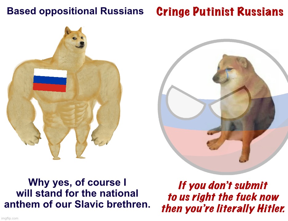 Based oppositional Russians vs. Cringe Putinist Russians Blank Meme Template