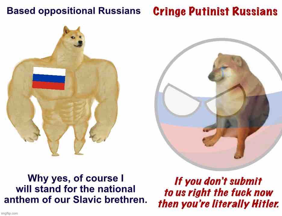 Pan-Slavic Solidarity vs. Russian Neo-Imperialism | image tagged in based oppositional russians vs cringe putinist russians,russia,ukraine,ukrainian lives matter,ukrainian,russians | made w/ Imgflip meme maker
