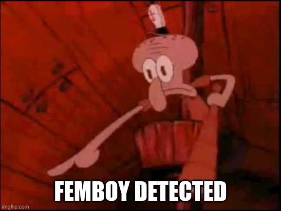 Squidward pointing | FEMBOY DETECTED | image tagged in squidward pointing | made w/ Imgflip meme maker