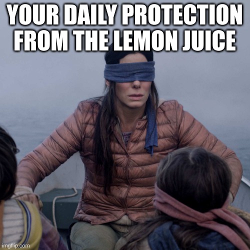 Bird Box Meme | YOUR DAILY PROTECTION FROM THE LEMON JUICE | image tagged in memes,bird box | made w/ Imgflip meme maker